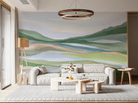 Calm watercolor hills in shades of sage and teal., GD8467