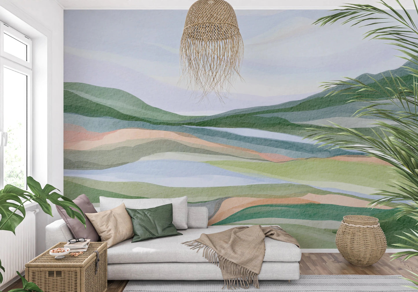 Artistic hillscape design in fresh green palettes., GD8467
