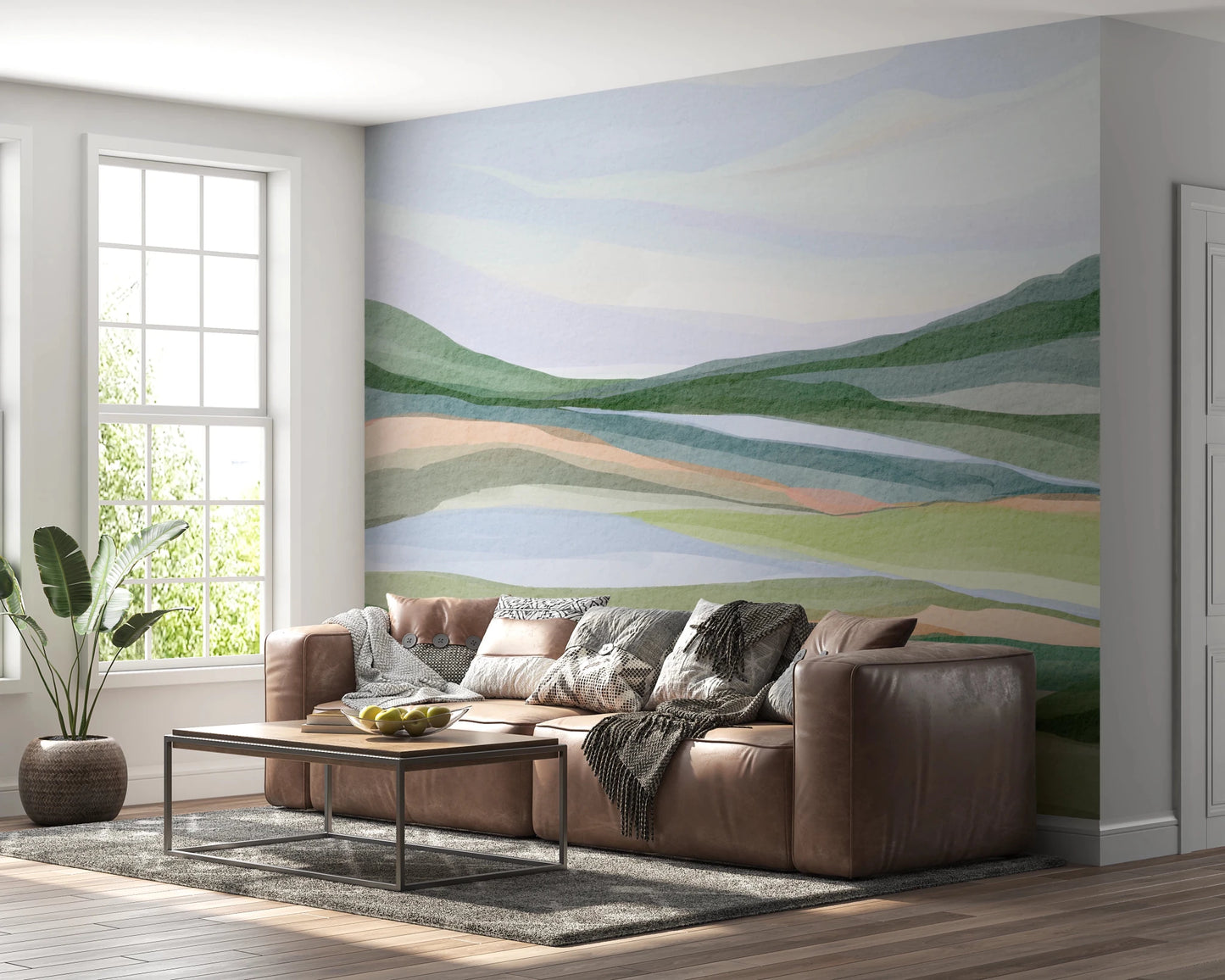 Cool blue and green watercolor landscape artwork., GD8467