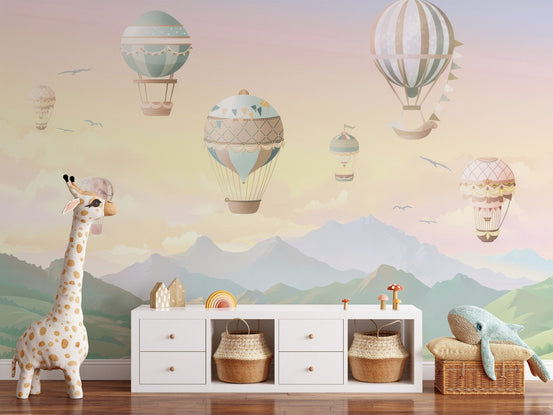 Watercolor Hot Air Balloons Wallpaper for kids C351