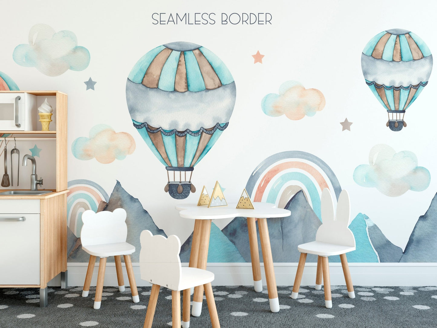 Charming hot air balloon wallpaper scene