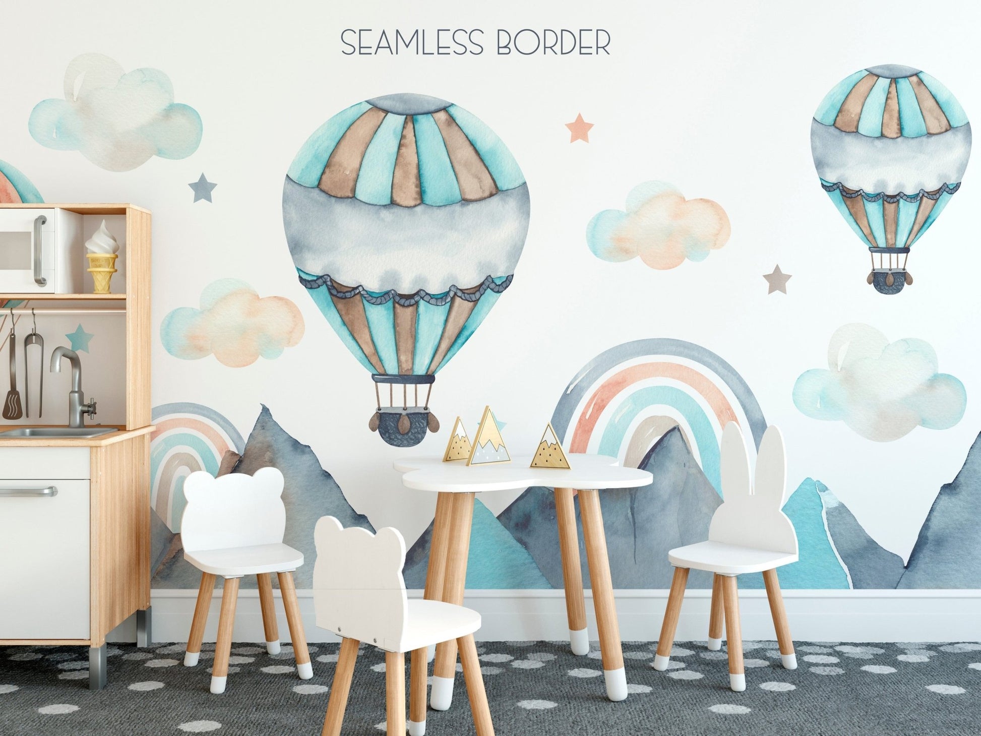Charming hot air balloon wallpaper scene