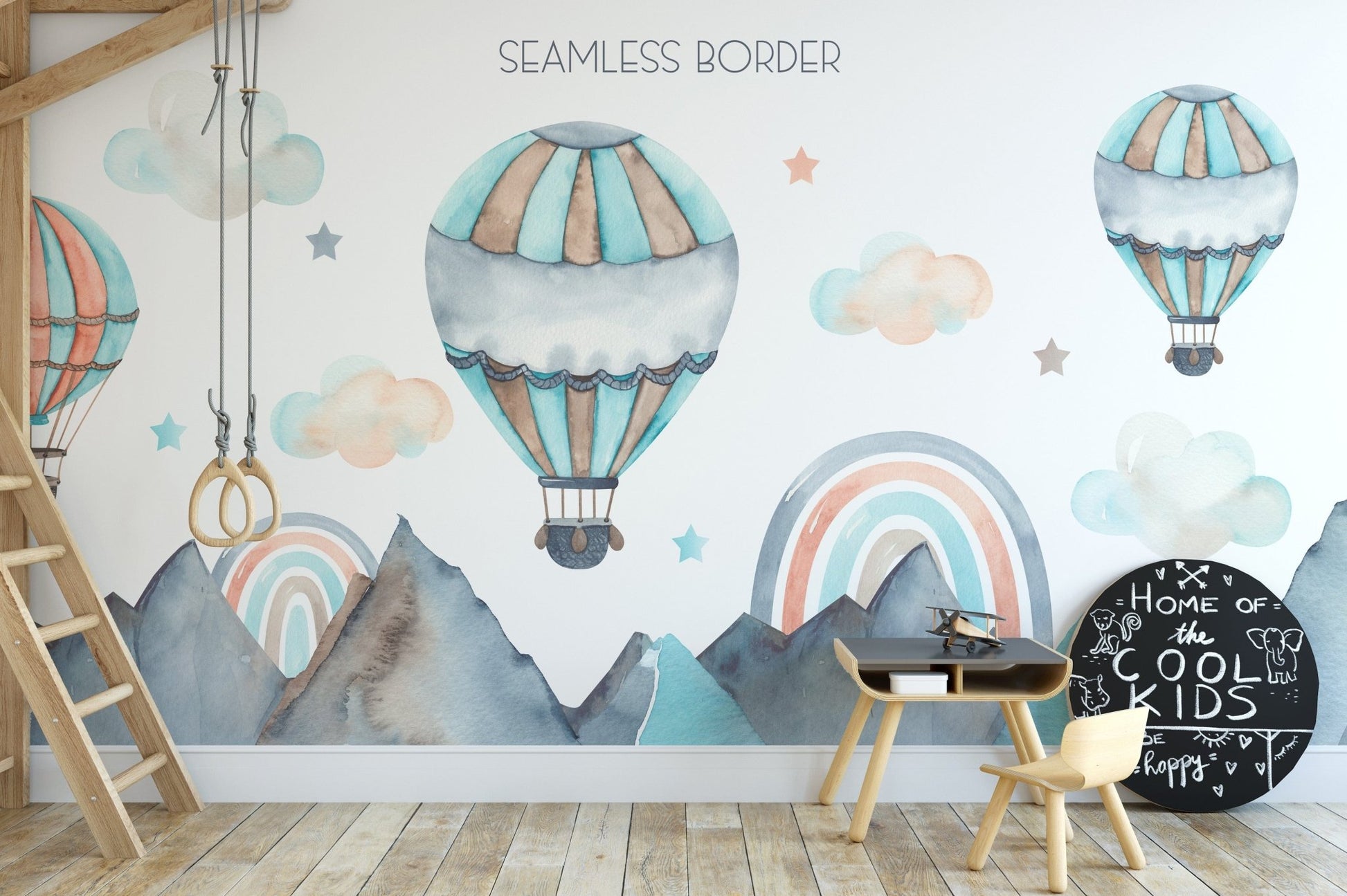 Whimsical watercolor mural for kids