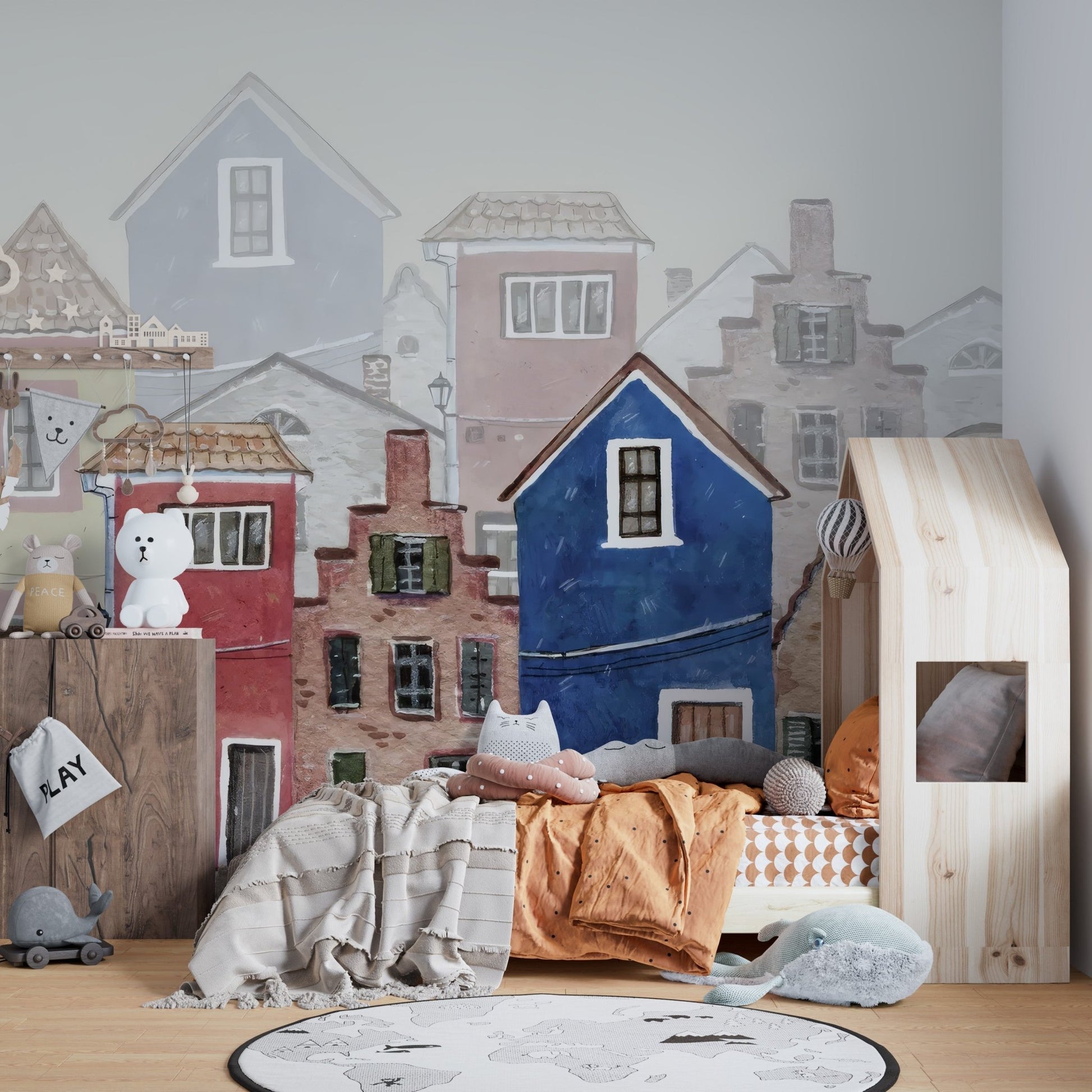 Watercolor Houses Wall Mural - Giffywalls