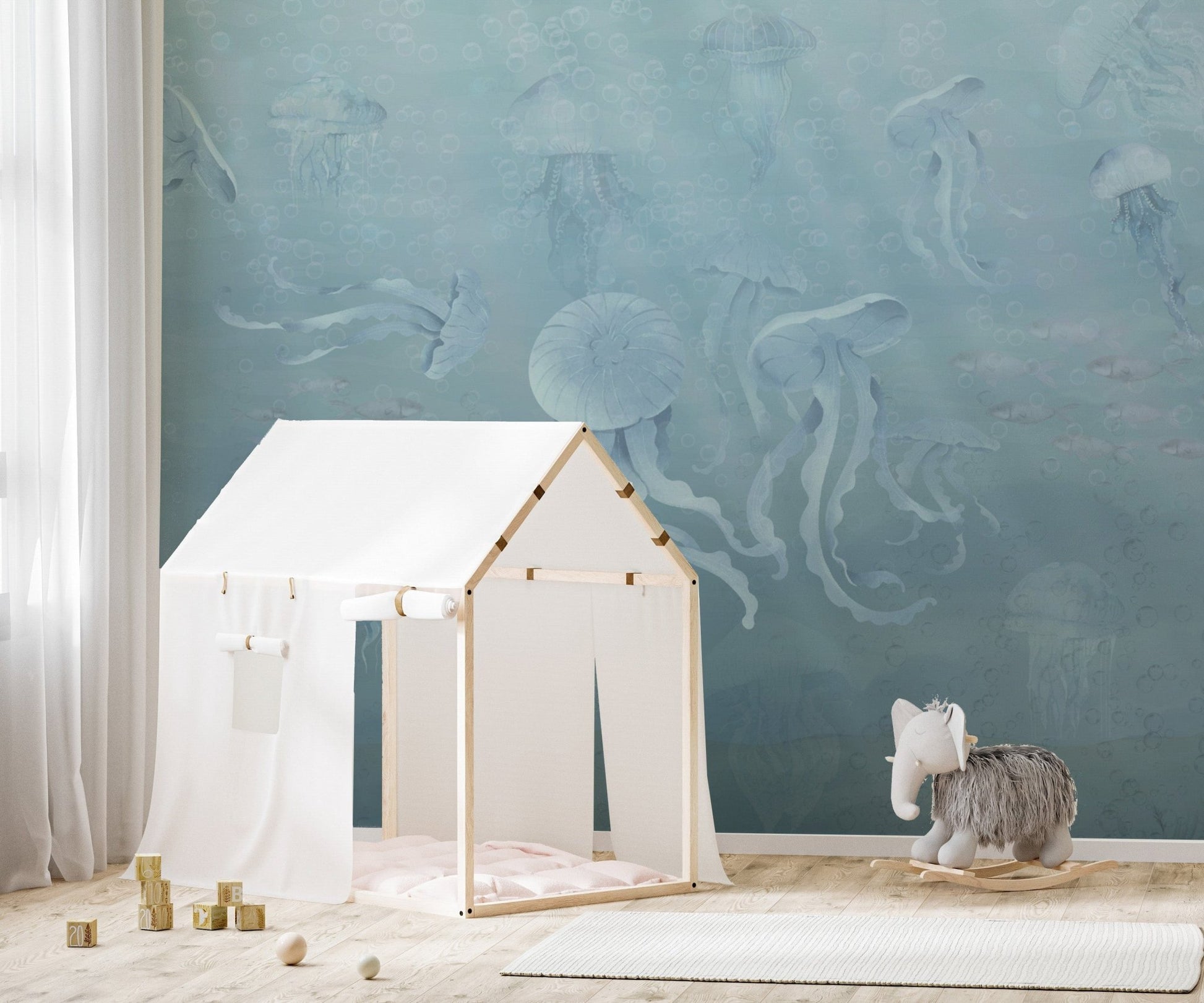 Ocean-themed jellyfish wallpaper mural
