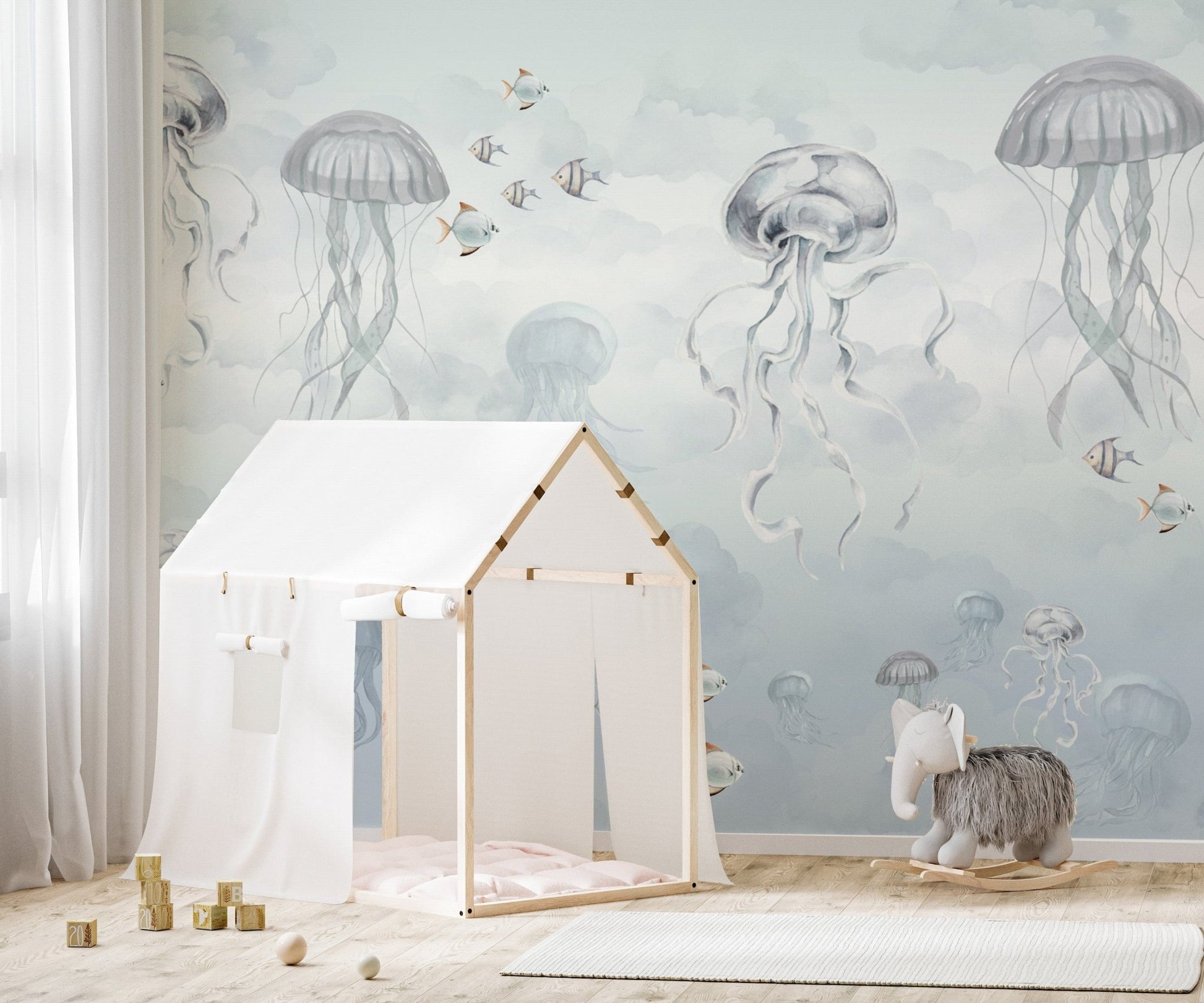 Calming Ocean Wallpaper with Jellyfish Art
