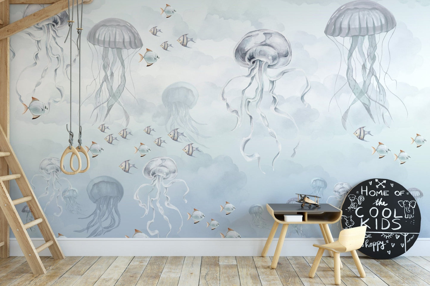 Watercolor Jellyfish Ocean Wallpaper Design
