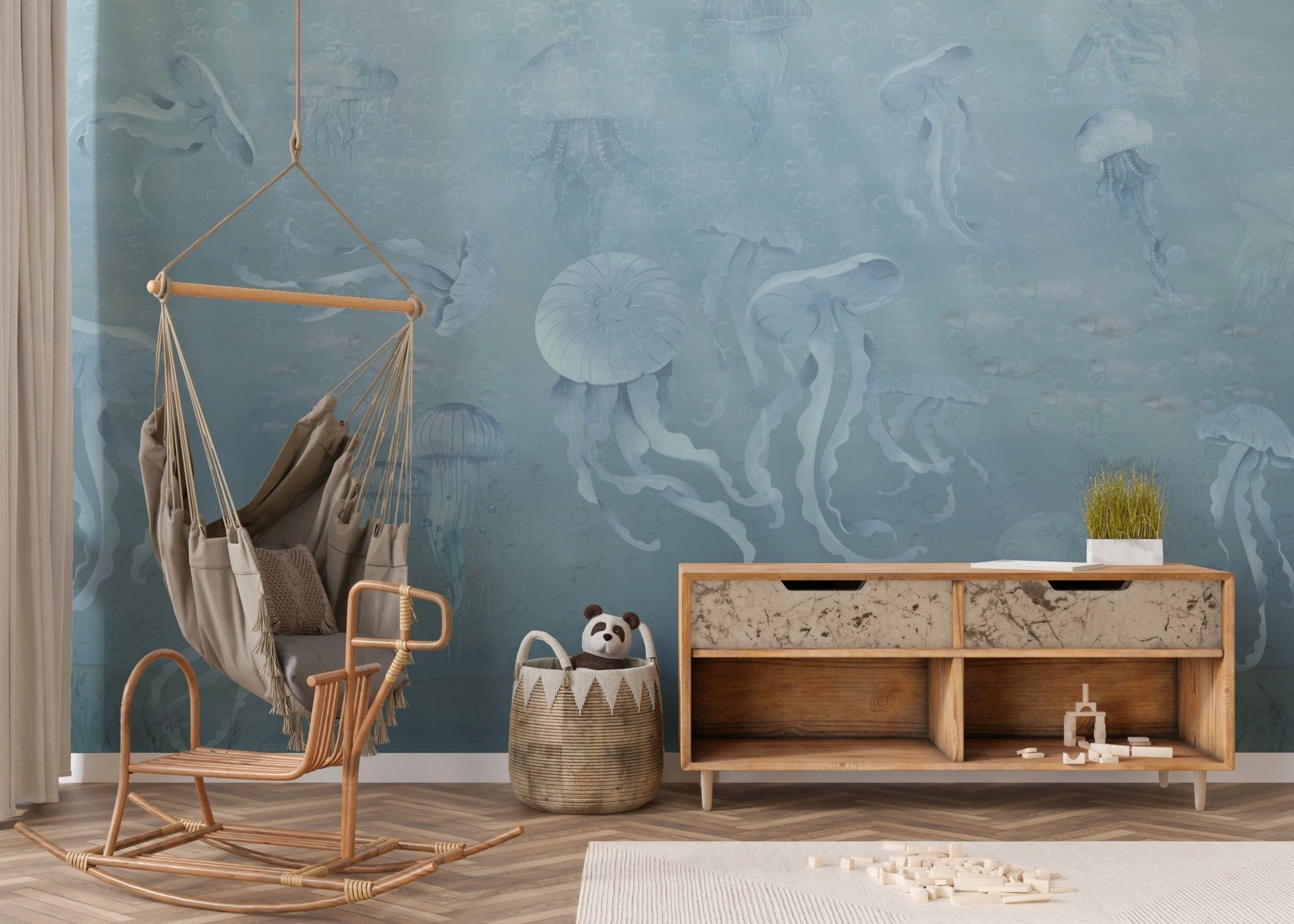 Watercolor ocean wallpaper with jellyfish
