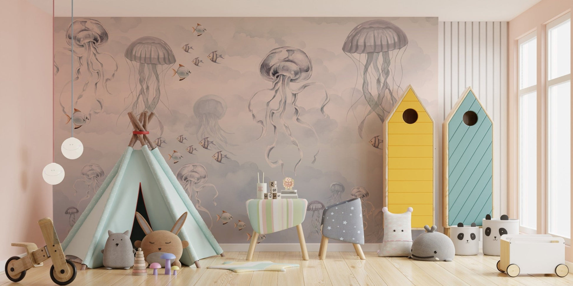 Soft Blue Jellyfish Themed Ocean Wallpaper
