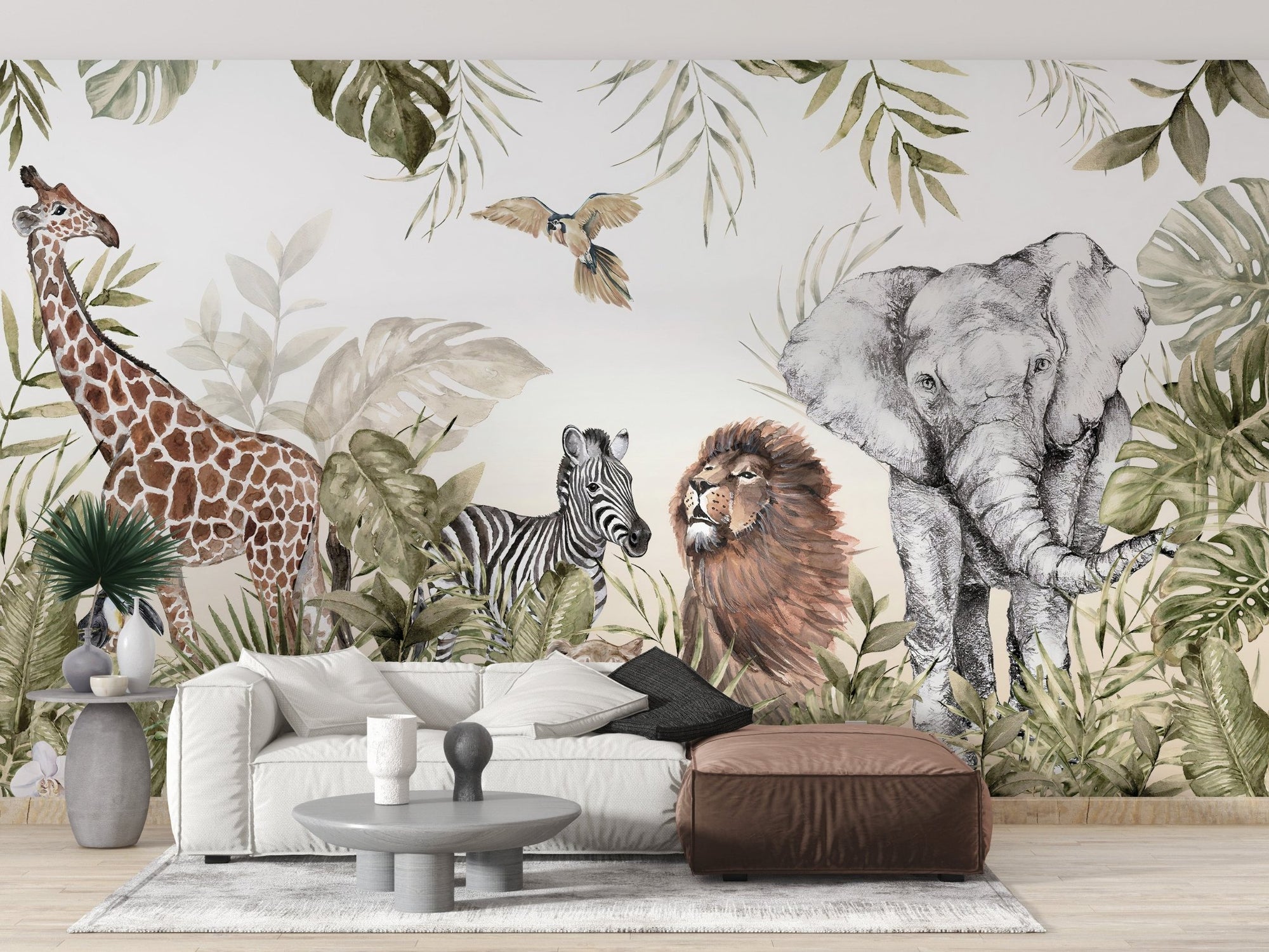 Vibrant Watercolor Animal Wallpaper for Nursery Walls A463
