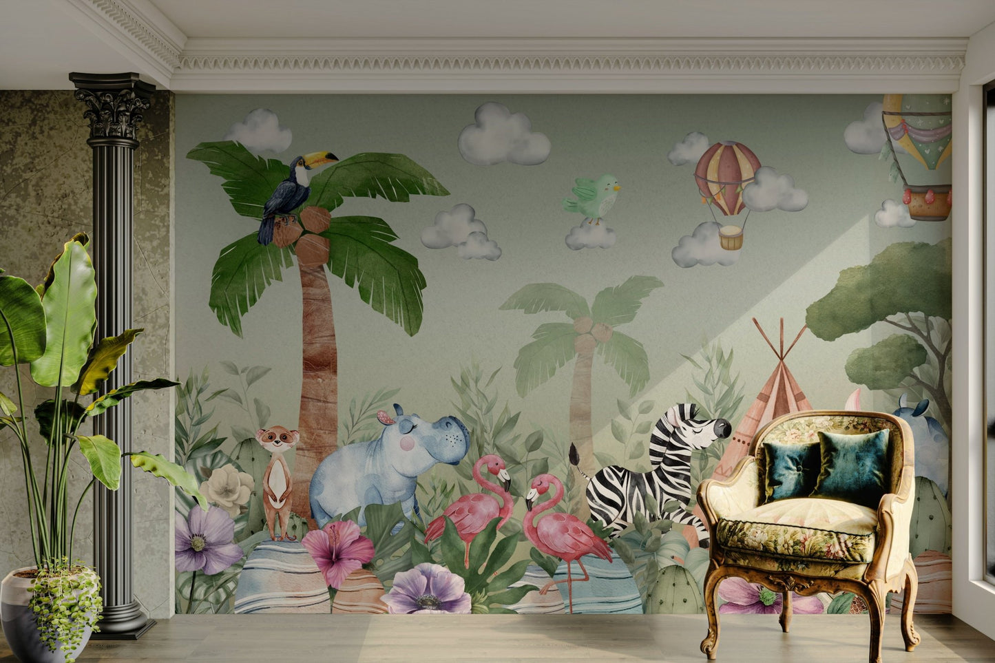 A peaceful wall mural with an organic, botanical design. GD4299

