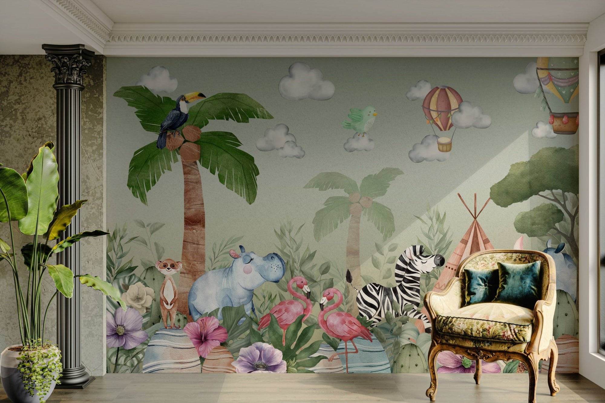 A peaceful wall mural with an organic, botanical design. GD4299

