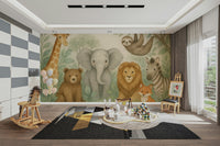 Soft pastel tones in Jungle Friends wall mural

