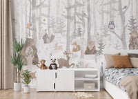 Dreamy animal watercolor kids mural tones, A418