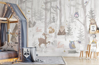 Playful watercolor animals wallpaper mural, A418