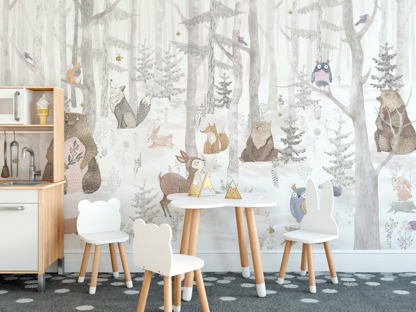 Vibrant kids animal watercolor wall mural, A418