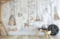 Scenic kids animal-themed wall mural design, A418
