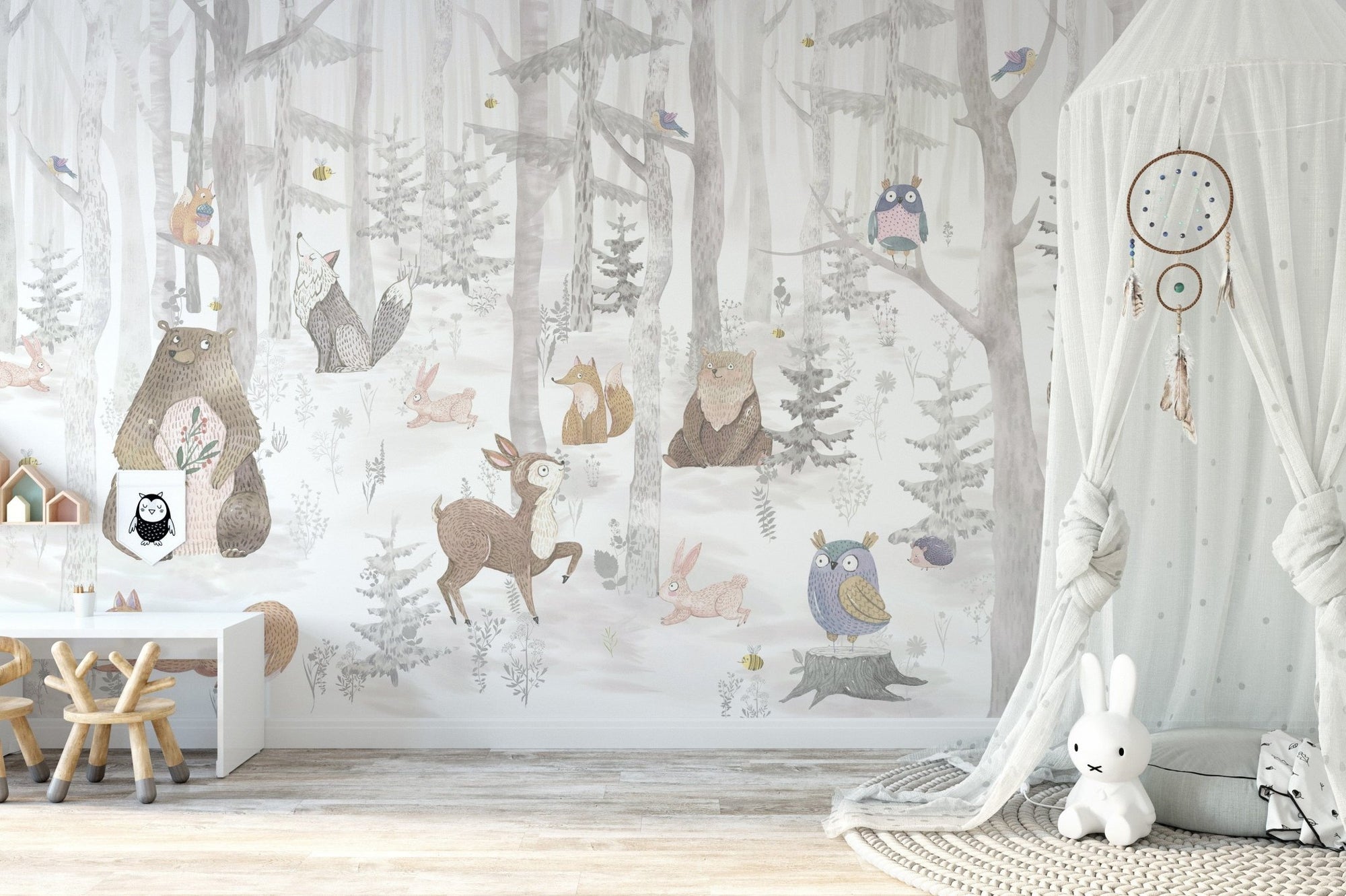 Watercolor animal wallpaper mural for kids, A418