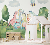 Fun dinosaur mural in watercolor style B168