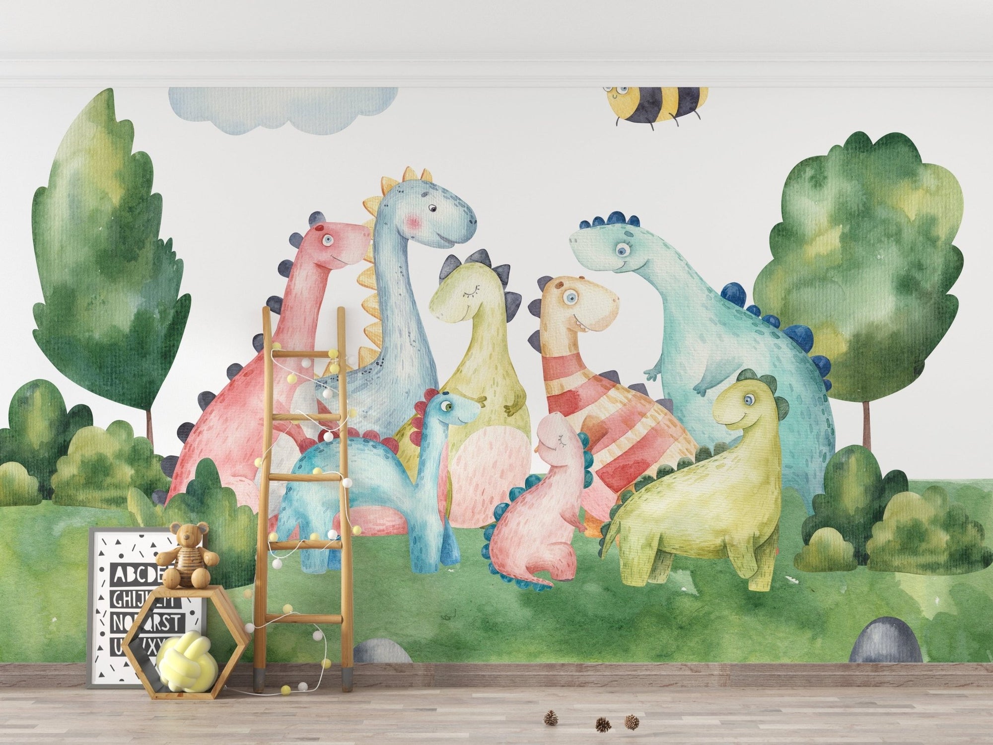 Playful watercolor dinosaur wallpaper B168