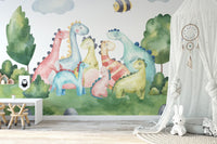 Playful watercolor dinosaur wallpaper Mural - Giffywalls B168