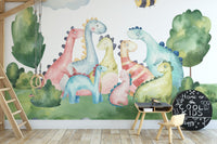 Playful watercolor dinosaur wallpaper Mural - Giffywalls B168