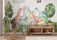 Playful dinosaur wallpaper mural for interiors