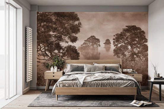 Watercolor lake monochrome ink sepia wallpaper for a serene vibe. DTIL23