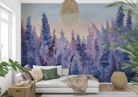 A calming floral design wallpaper mural that defines a space.