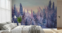 A graceful subtle bloom wall mural in soft, violet tones.