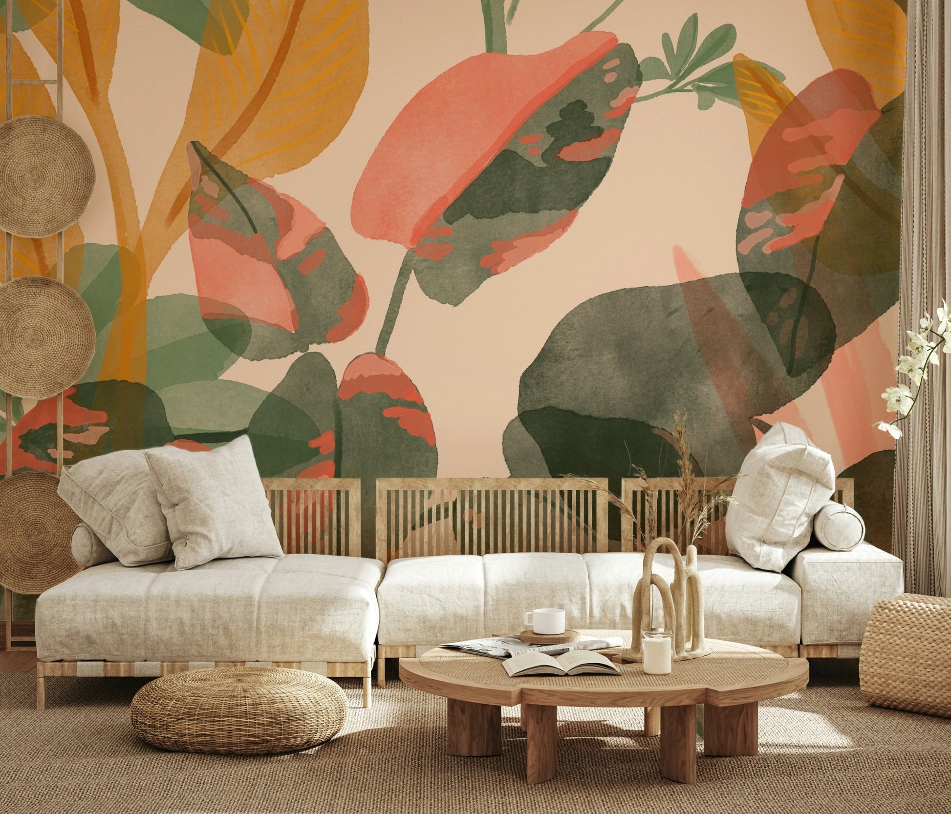 A peaceful organic pattern mural on decorative wallpaper., GD5546