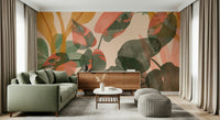 A serene subtle foliage wall mural with a painterly effect., GD5546