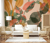 A beautiful watercolor leaf wallpaper mural for a modern home., GD5546