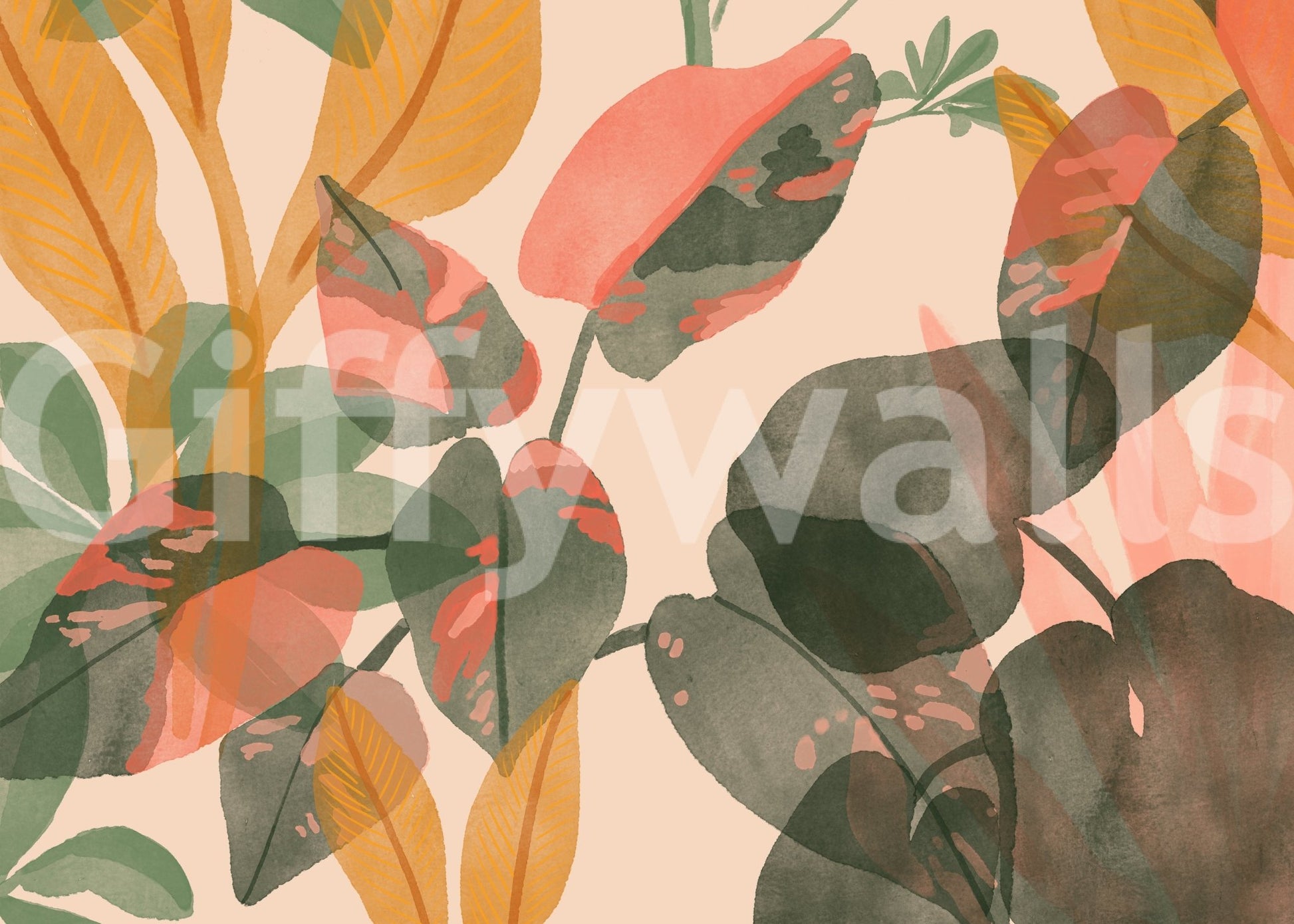 A high-quality serene leaf wall mural for walls., GD5546