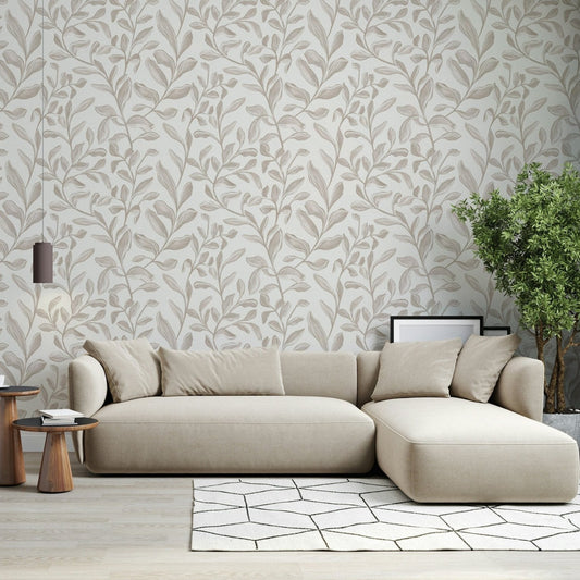 Watercolor Leaves wallpaper with curved stems and flowing foliage GD7423
