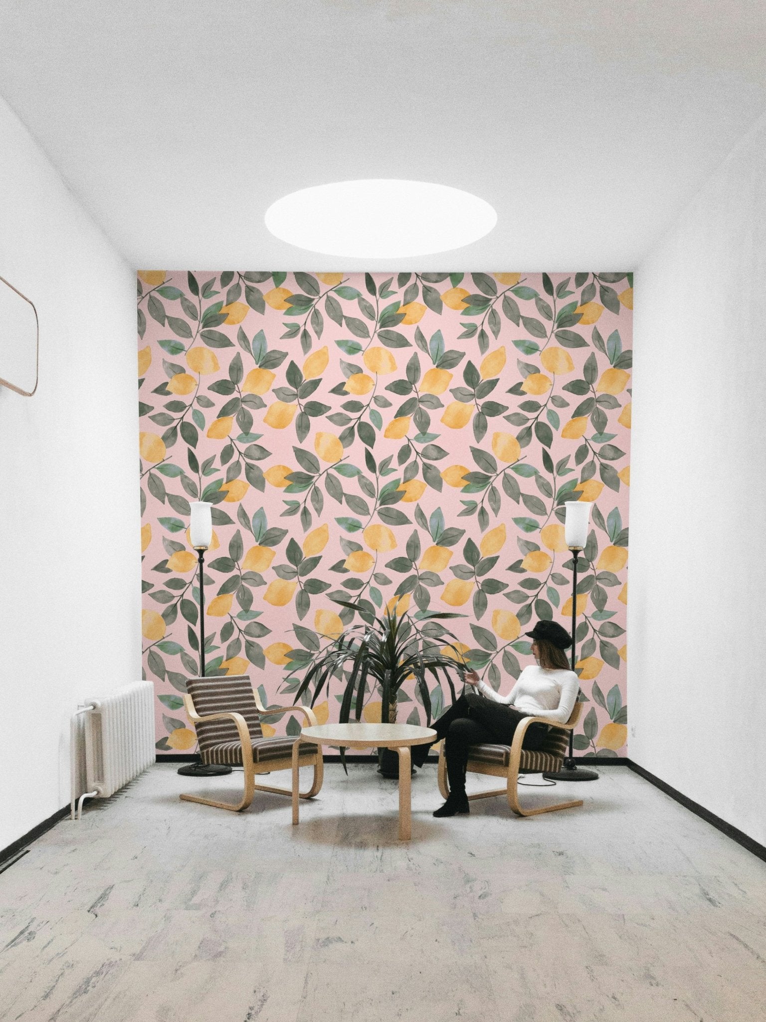 Lemon-themed mural wallpaper design

