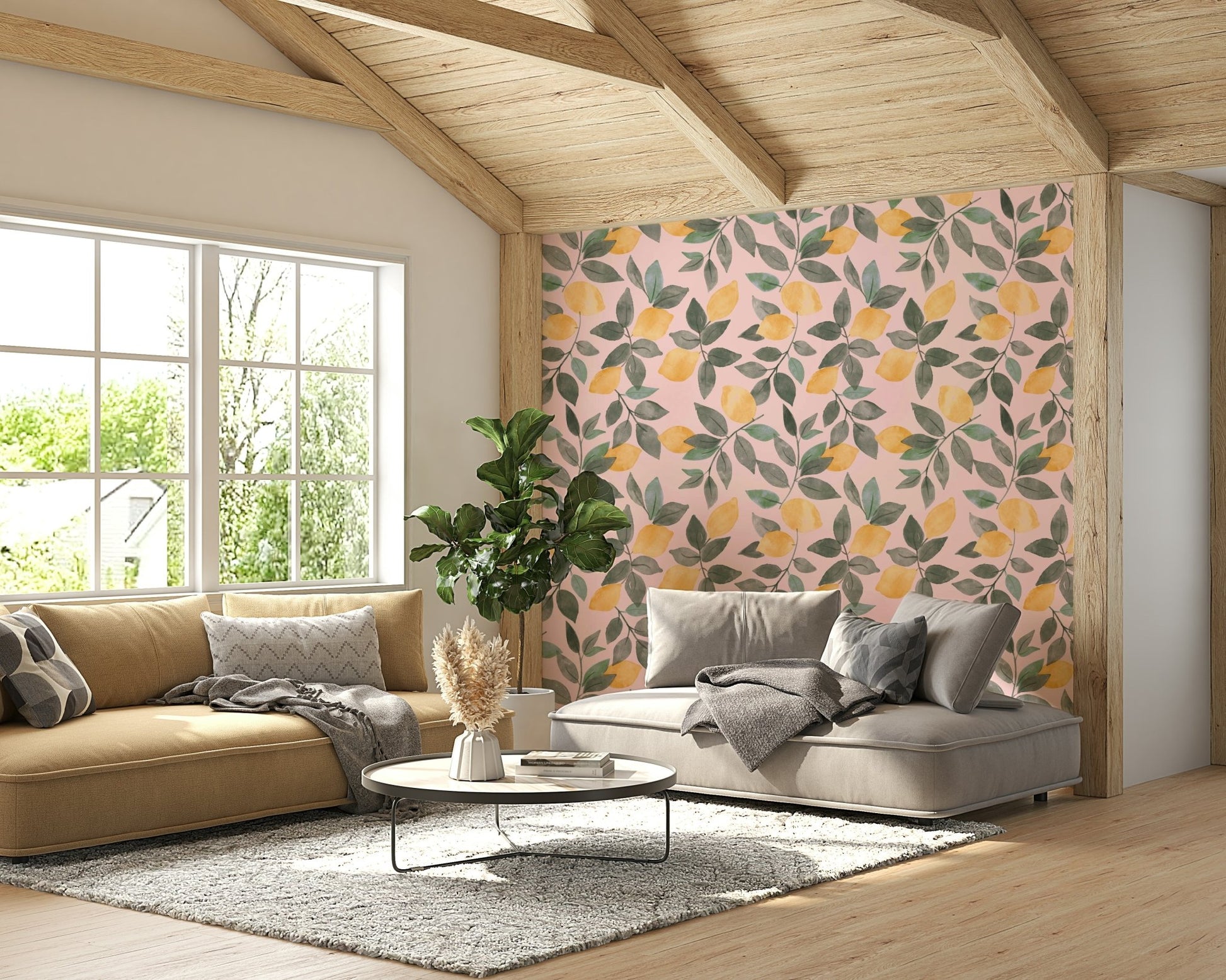 Hand-painted citrus mural wallpaper

