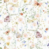 Whimsical Watercolor Meadow Dreams naturalistic wallcovering.