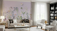 Pale pink flower buds on the Watercolor Meadow Wall Mural.