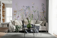 Soft lilac background on Watercolor Meadow Wall Mural print.