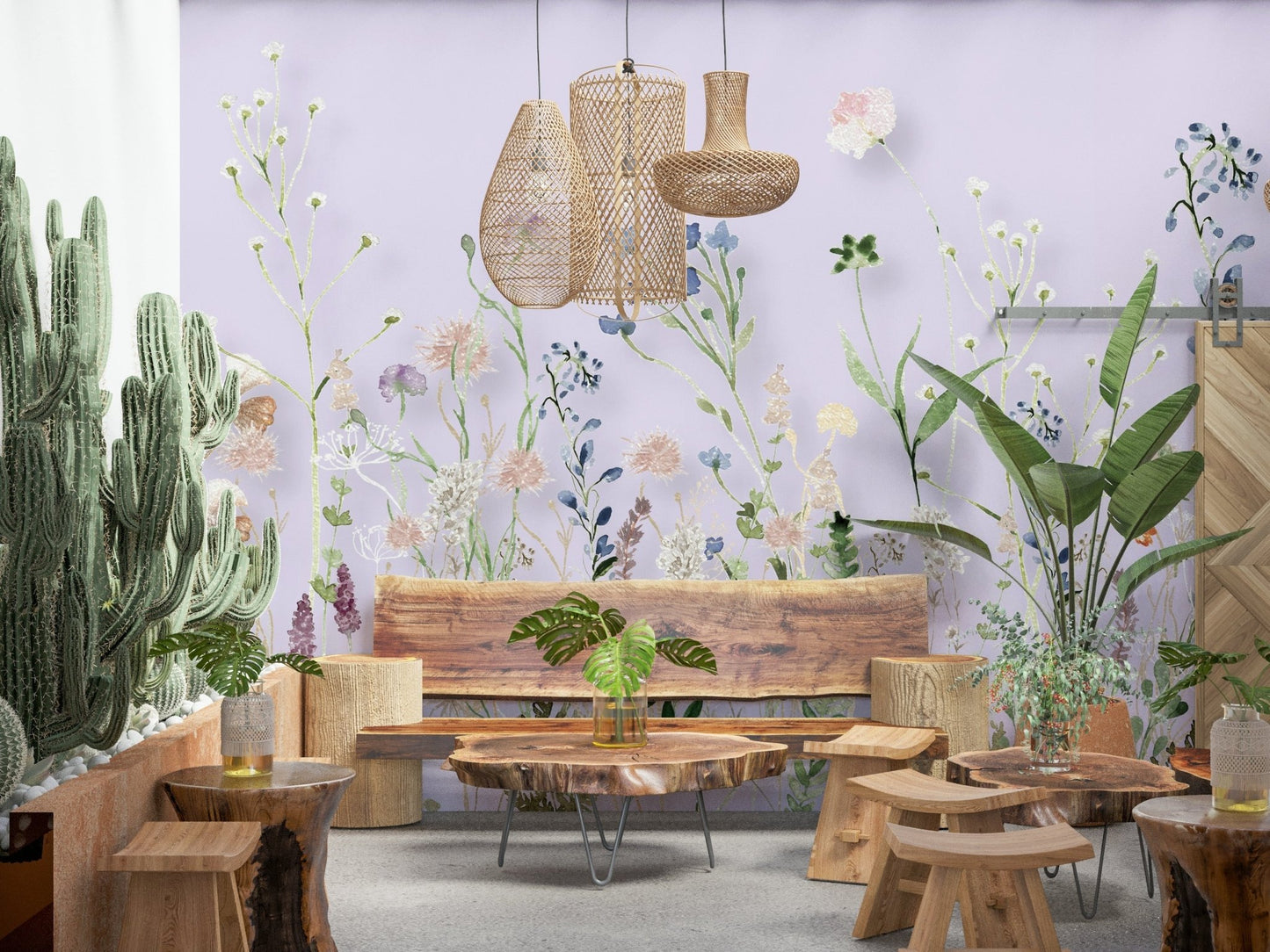 Calming nursery space with Watercolor Meadow Wall Mural scene.