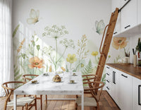 Calm botanical wallpaper mural for a breakfast bar area