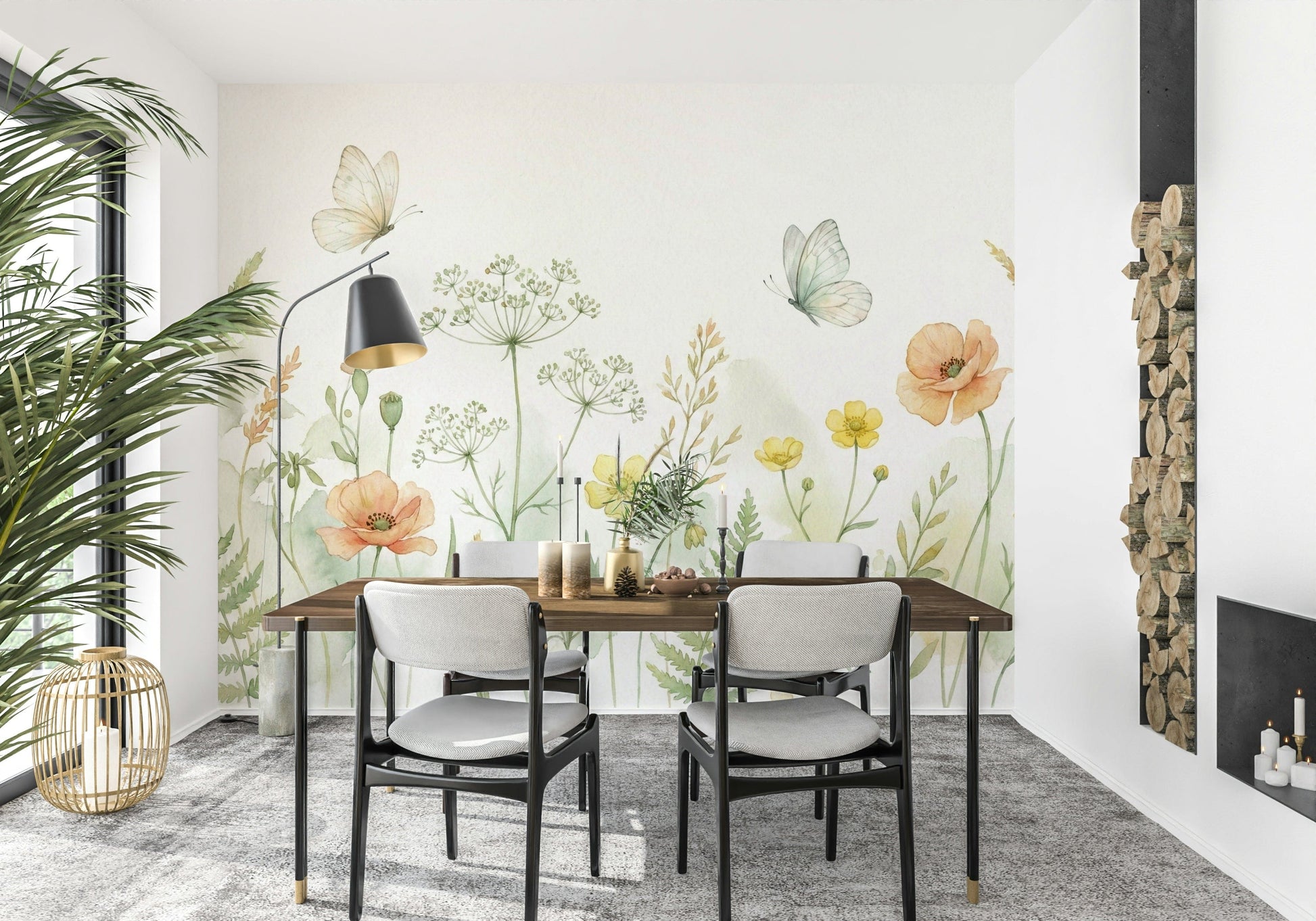 Meadow whispers wall mural with cream tones for a studio wall