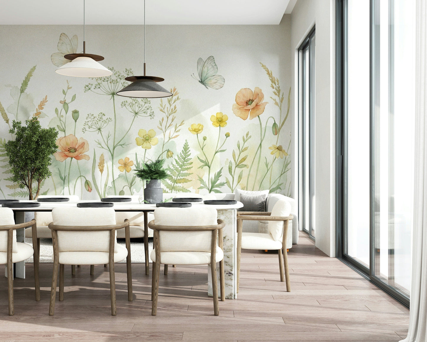 Sophisticated meadow whispers wallpaper mural for a home library