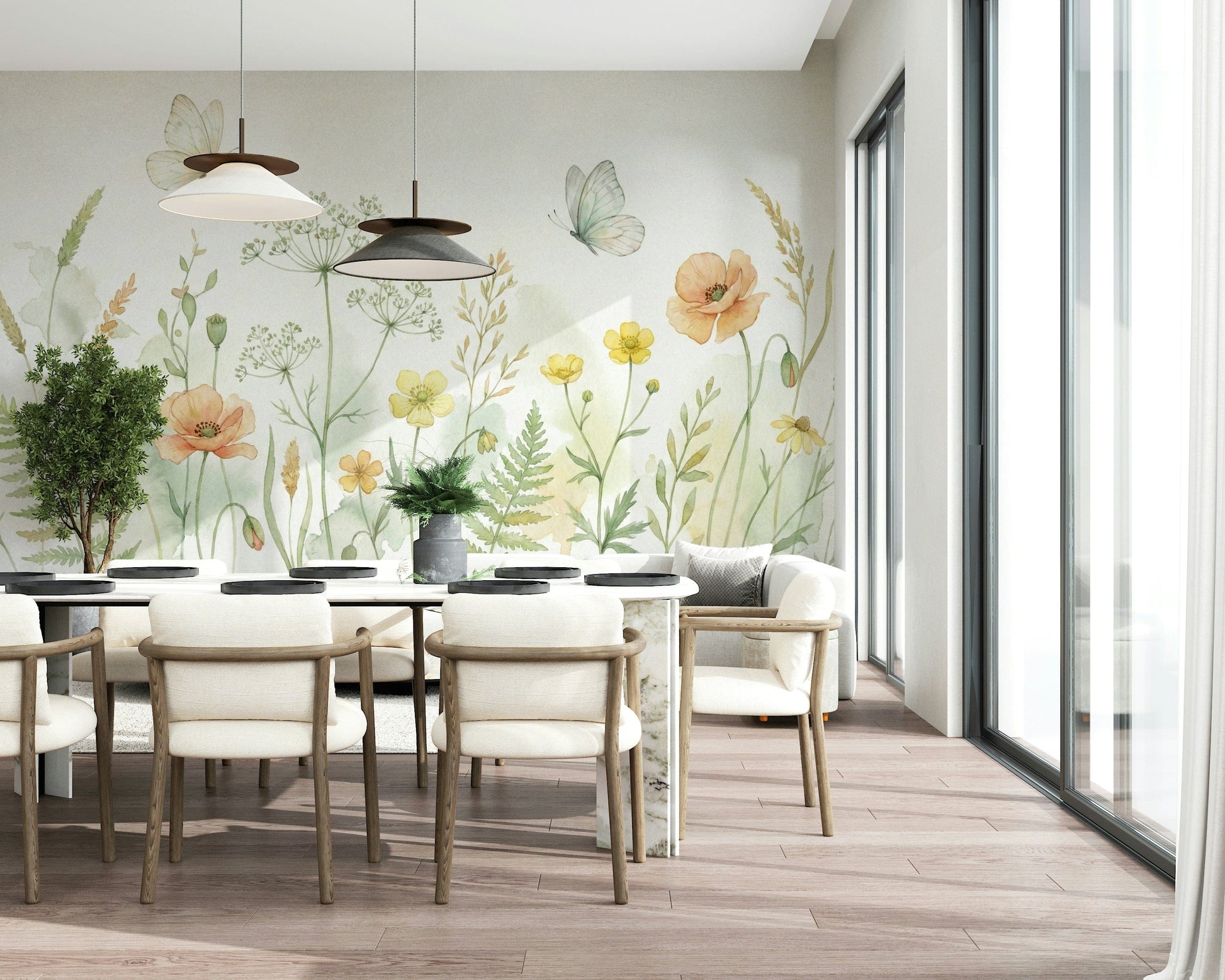 Sophisticated meadow whispers wallpaper mural for a home library