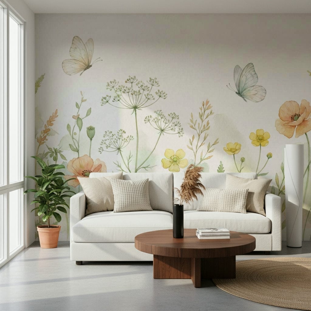 Earthy tones meadow whispers wallpaper mural for a meditation space