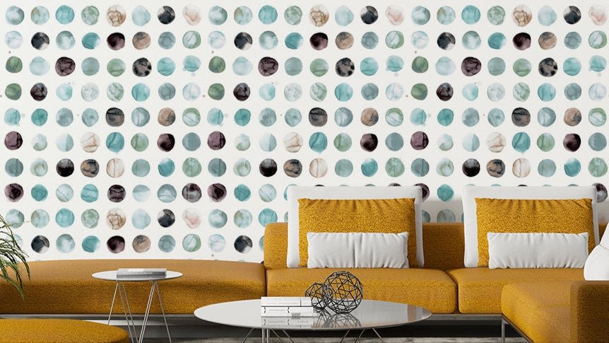 Scandinavian-inspired aqua blue dotted wallpaper design.

