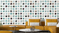Scandinavian-inspired aqua blue dotted wallpaper design.

