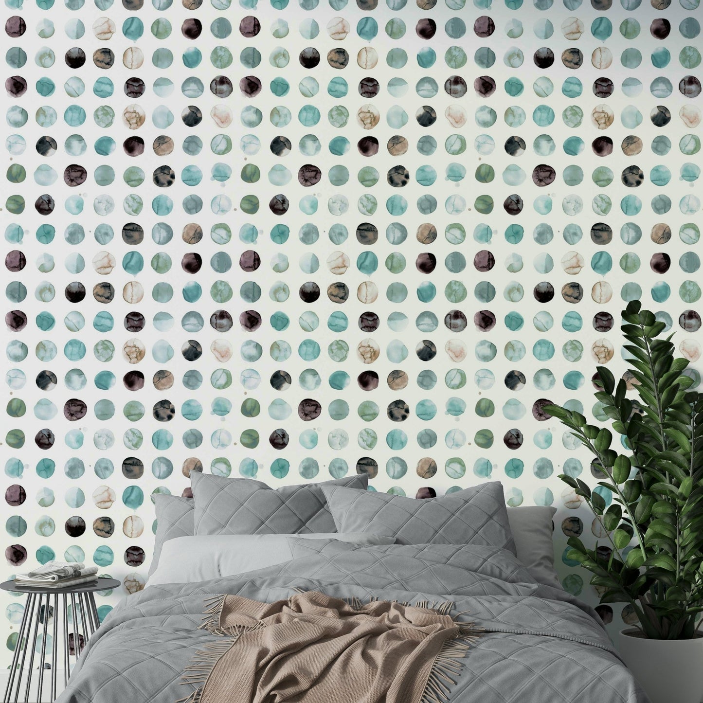 Stylish watercolor aqua dots wallpaper for modern spaces.

