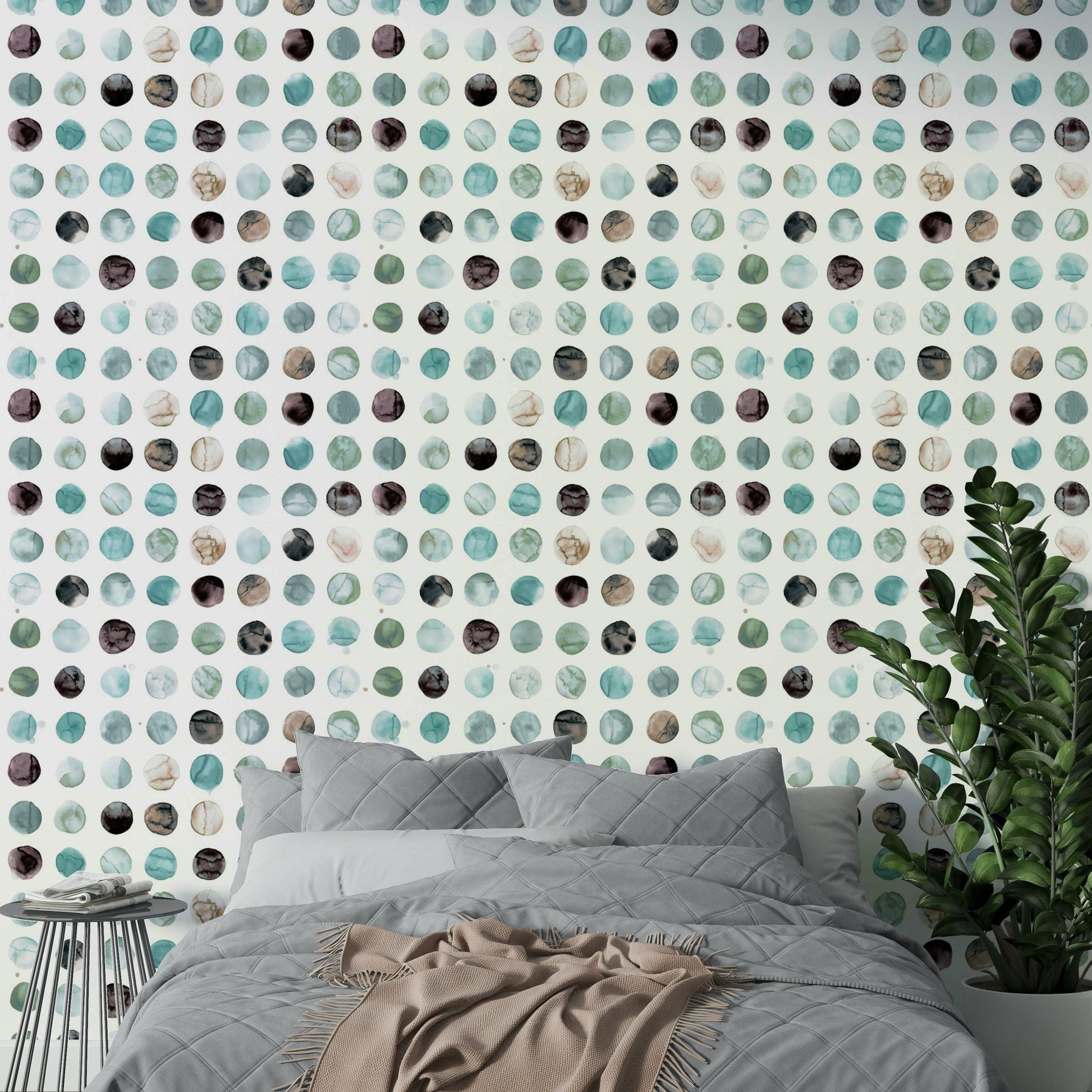 Stylish watercolor aqua dots wallpaper for modern spaces.

